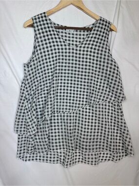 100% Cotton CMC Color Me Cotton Layered V-Neck Sleeveless Gingham Top